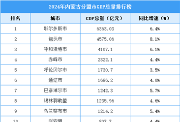 2024年內蒙古各盟市GDP排行榜：鄂爾多斯市超六千億（圖）