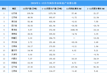 2024年全国各省市原盐产量排行榜