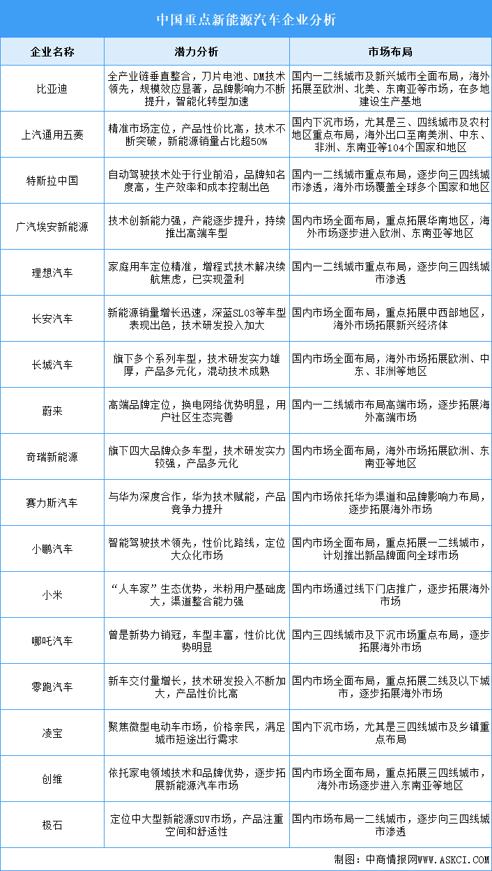 2025年中国新能源汽车企业潜力分析（图）