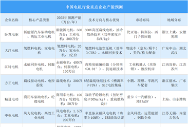 2025年中国电机行业重点企业产能预测（图）
