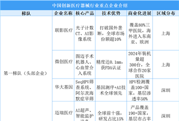 2025年中国创新医疗器械企业竞争梯队分析：头部企业主导高端市场（图）