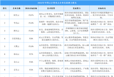 2025年中国云计算企业发展潜力排名（图）