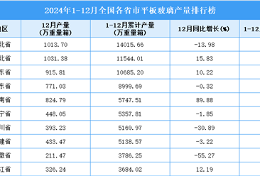 2024年全国各省市平板玻璃产量排行榜