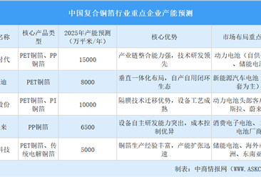 2025年中国复合铜箔行业重点企业产能预测（图）