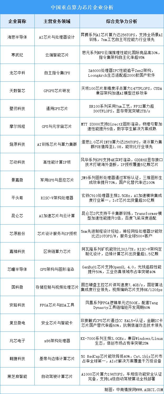 2025年中國算力芯片企業(yè)綜合競爭力分析（圖）