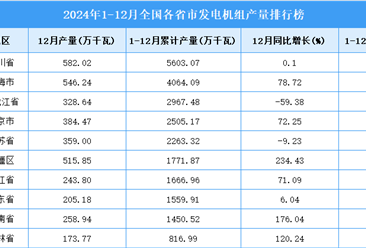 2024年全国各省市发电机组产量排行榜