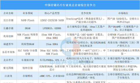 2025年中国存储芯片行业重点企业综合竞争力分析