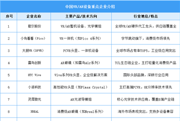 2025年中国VR/AR设备重点企业综合竞争力分析（图）