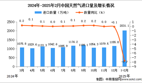 2025年1-2月中国天然气进口数据统计分析：进口量2031.1万吨