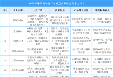 2025年中国电动自行车重点企业综合竞争力排名（图）