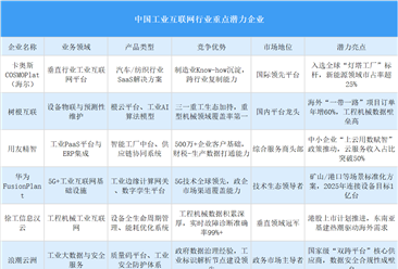 2025年中国工业互联网行业重点潜力企业分析（图）