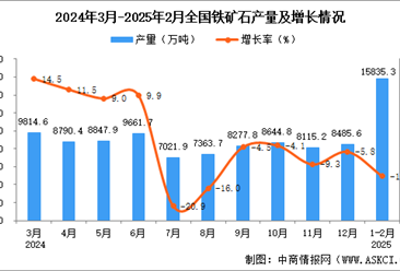 2025年1-2月全国铁矿石产量数据统计分析