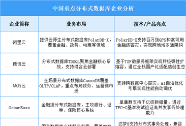 2025年中國分布式數據庫重點企業(yè)業(yè)務布局預測分析（圖）