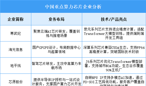 2025年中国算力芯片重点企业业务布局预测分析（图）