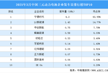 2025年3月中国三元动力电池企业装车量排行榜TOP10（附榜单）