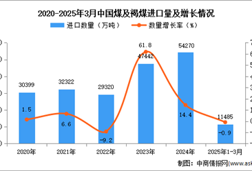 2025年1-3月中國煤及褐煤進(jìn)口數(shù)據(jù)統(tǒng)計(jì)分析：進(jìn)口量11485萬噸