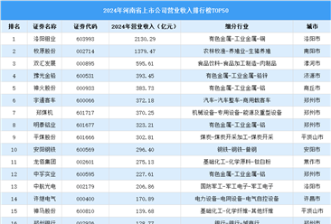 2024年中国河南省上市公司营业收入排行榜（附榜单）
