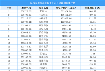 2024年中國面板行業(yè)上市公司凈利潤排行榜（附榜單）