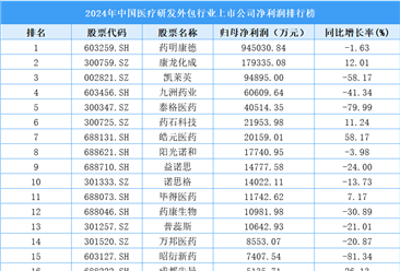 2024年中国医疗研发外包行业上市公司净利润排行榜（附榜单）