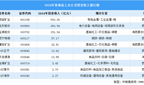 2024年中国青海省上市公司营业收入排行榜（附榜单）