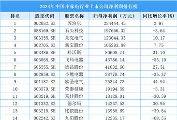 2024年中国小家电行业上市公司净利润排行榜（附榜单）