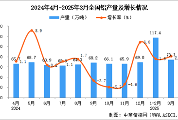 2025年3月全国铅产量数据统计分析