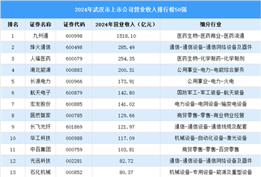 2024年武汉市上市公司营业收入排行榜（附榜单）