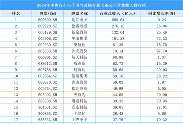 2024年中国汽车电子电气系统行业上市公司营业收入排行榜（附榜单）