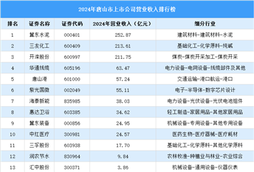 2024年唐山市上市公司营业收入排行榜（附榜单）