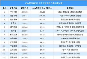2024年南通市上市公司营业收入排行榜（附榜单）
