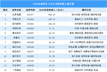 2024年温州市上市公司营业收入排行榜（附榜单）