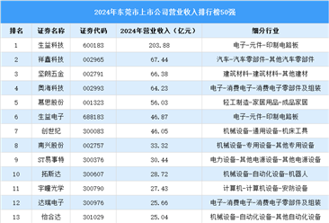 2024年东莞市上市公司营业收入排行榜（附榜单）