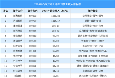 2024年石家庄市上市公司营业收入排行榜（附榜单）