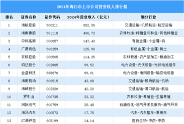 2024年海口市上市公司营业收入排行榜（附榜单）