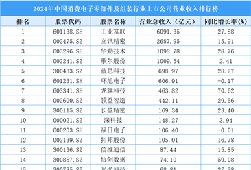 2024年中国消费电子零部件及组装行业上市公司营业收入排行榜（附榜单）