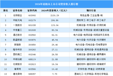 2024年洛阳市上市公司营业收入排行榜（附榜单）