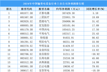 2024年中国输变电设备行业上市公司净利润排行榜（附榜单）