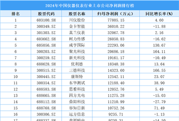 2024年中国仪器仪表行业上市公司净利润排行榜（附榜单）