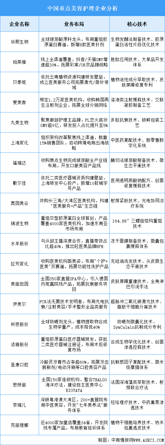 2025年中國美容護(hù)理重點企業(yè)業(yè)務(wù)布局預(yù)測分析（圖）