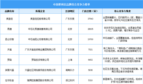 2025年中国便利店品牌综合竞争力榜单（图）