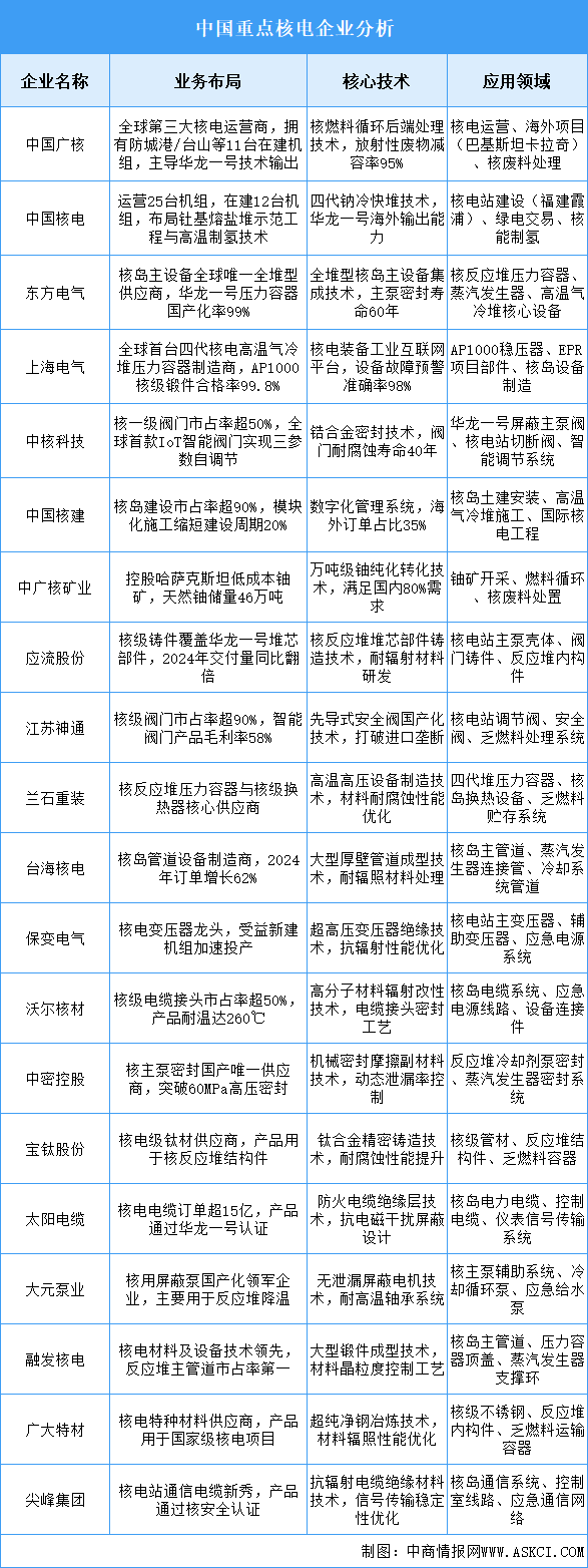 2025年中國核電重點(diǎn)企業(yè)業(yè)務(wù)布局預(yù)測分析（圖）