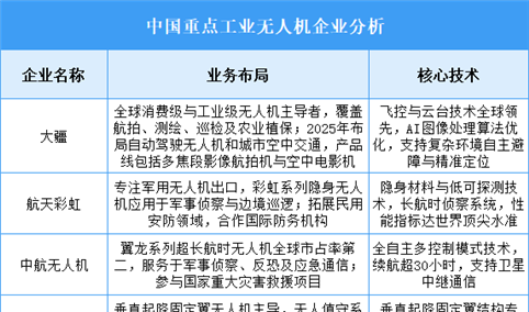 2025年中国工业无人机重点企业业务布局预测分析（图）