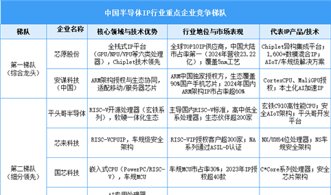 2025年中国半导体IP市场规模预测及重点企业竞争梯队分析（图）