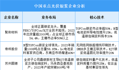 2025年中国光伏银浆重点企业业务布局预测分析（图）