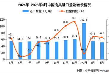 2025年4月中國肉類進(jìn)口數(shù)據(jù)統(tǒng)計(jì)分析：進(jìn)口量51.3萬噸