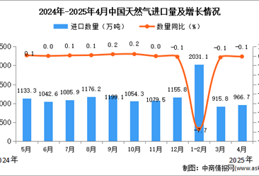 2025年4月中國天然氣進(jìn)口數(shù)據(jù)統(tǒng)計(jì)分析：進(jìn)口量966.7萬噸