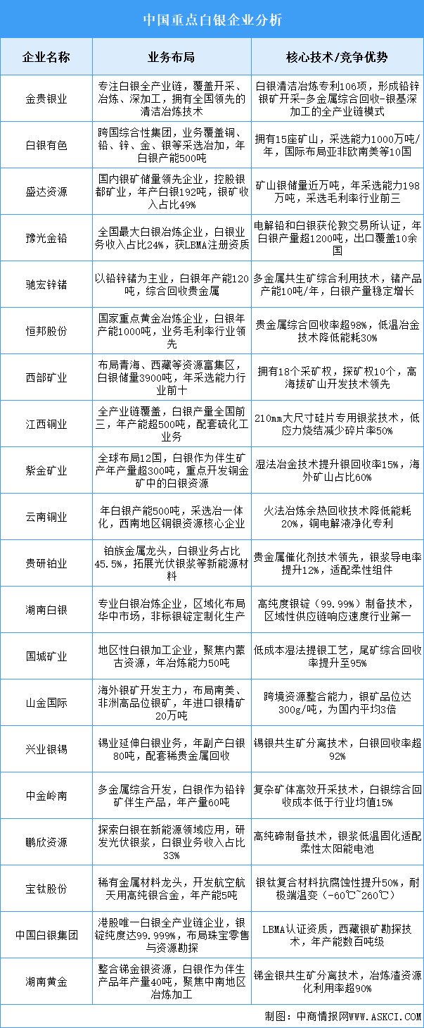 2025年中國白銀重點(diǎn)企業(yè)業(yè)務(wù)布局預(yù)測分析（圖）