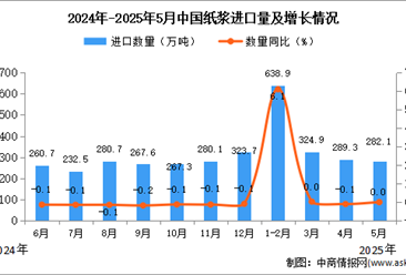 2025年5月中国纸浆进口数据统计分析：进口量282.1万吨