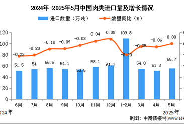 2025年5月中国肉类进口数据统计分析：进口量55.7万吨