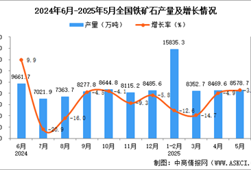 2025年5月全国铁矿石产量数据统计分析
